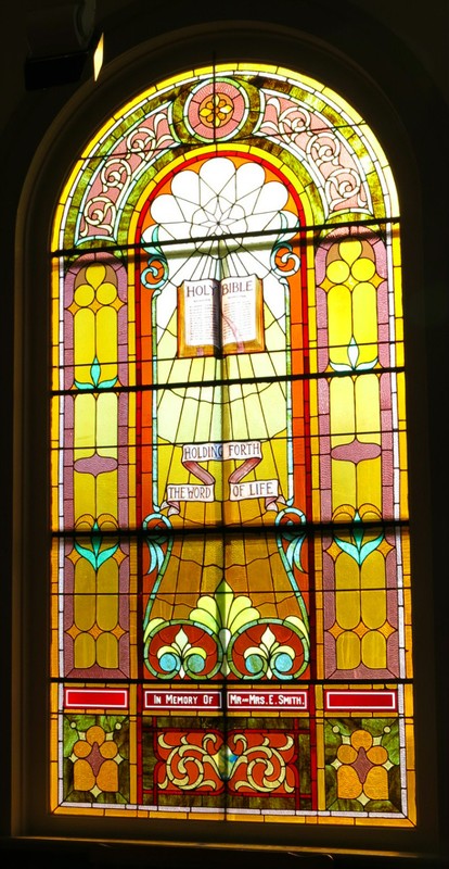 Historic stained-glass window, dates back nearly 100 years.